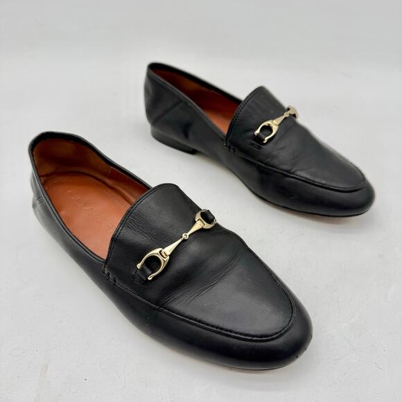 Coach Haley Black Leather Horsebit Loafers Women’s Size 5 Designer Classic Flats - Picture 1 of 6